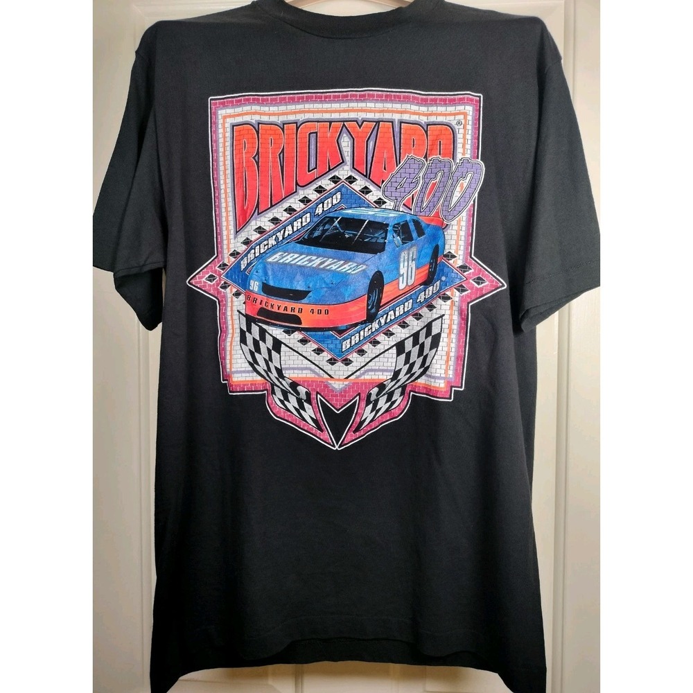 Vintage 90s Logo 7 Brickyard 400 NASCAR Racing T-Shirt Large Single Stitch USA